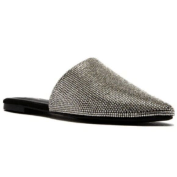 BLACK VEGAN SUEDE RHINESTONE MULE - Picture 2 of 5